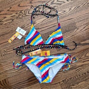 Paul Frank NWT medium triangle string bikini diagonal stripes reversible